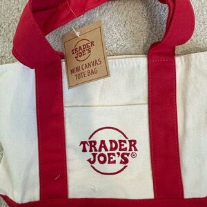 Trader Joe's Red and White Canvas Tote Bag